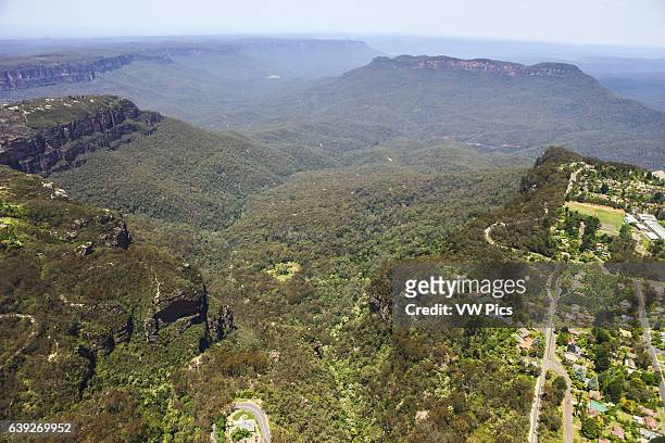 Aerial view of the Blue Mountians in New South Wales.