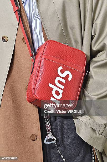 Model walks the runway during the Louis Vuitton Menswear Fall/Winter 2017-2018 show as part of Paris Fashion Week on January 19, 2017 in Paris,...