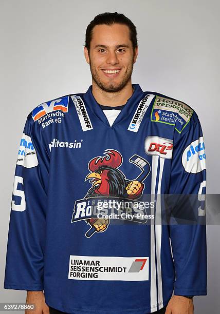 Ryan Button of the Iserlohn Roosters during the portrait shot on September 3, 2016 in Iserlohn, Germany.