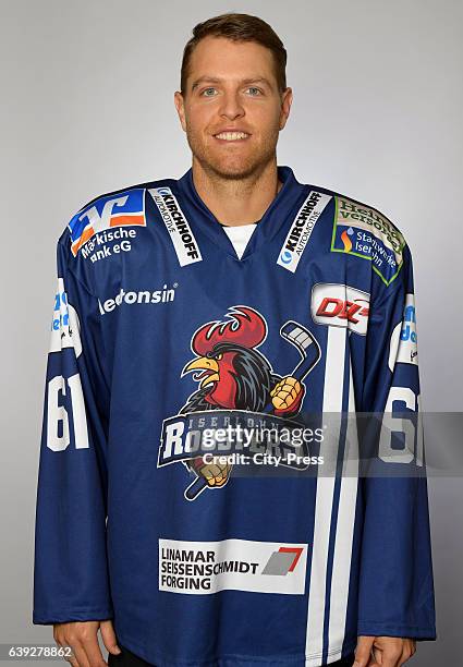 Chad Bassen of the Iserlohn Roosters during the portrait shot on September 3, 2016 in Iserlohn, Germany.