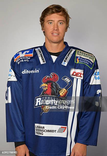 Blair Jones of the Iserlohn Roosters during the portrait shot on September 3, 2016 in Iserlohn, Germany.