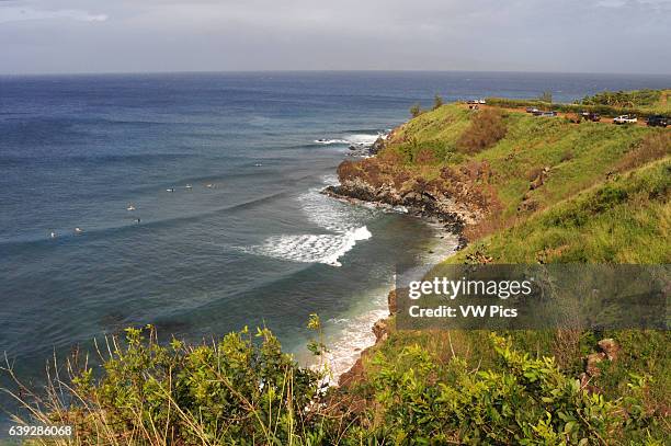 Landscape between Kahakuloa y Honokohau. Maui. Hawaii. Kahakuloa head and the smaller Pu'u Kahlui-anapa as seen from the west Maui loop road. East of...