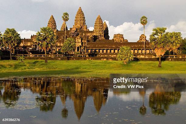 Aerial views of Angkor Wat. Angkor Archaeological Park, located in northern Cambodia, is one of the most important archaeological sites in Southeast...