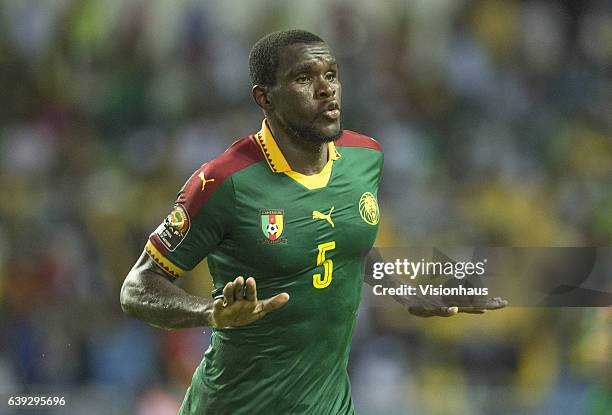 Of Cameroon celebrates his goal during the Group A match between Cameroon and Guinea Bissau at Stade de L'Amitie on January 18, 2017 in Libreville,...