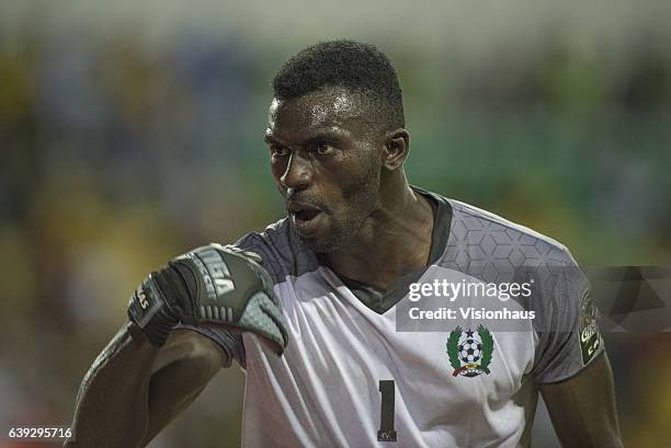 Goalkeeper JONAS MENDES of Guinea Bissau during the Group A match between Cameroon and Guinea Bissau at Stade de L'Amitie on January 18, 2017 in...