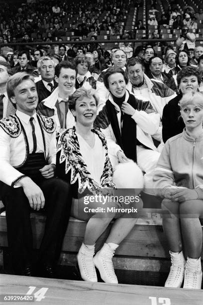 Winter Olympics, 12th February 1984. Figure skating, Fourth Round, Zetra Stadium, Sarajevo, Yugoslavia. Jayne Torvill and Christopher Dean sit in...