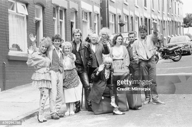 The cast of the BBC hit comedy "Bread" during a break in filming in Elswick Street, Dingle filming the 11th July 1987 .