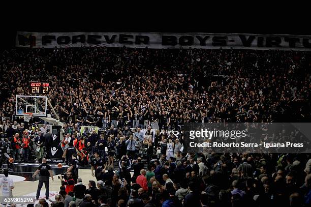 The Forever Boys supporters of Segafredo in action during the LNP lega basket of Serie A2 match the Derby of Bologna between Virtus Segafredo Bologna...