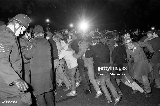 Miners Strike 1984 - 1985, Pictured. Pickets and Police clash at Daw Mill Colliery, near the village of Arley, near Nuneaton, Warwickshire, England,...