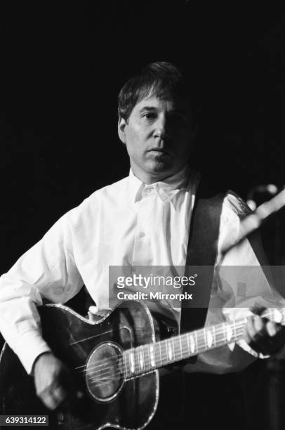Paul Simon seen here performing on stage at the Royal Albert Hall during his Graceland's tour. 7th April 1987.