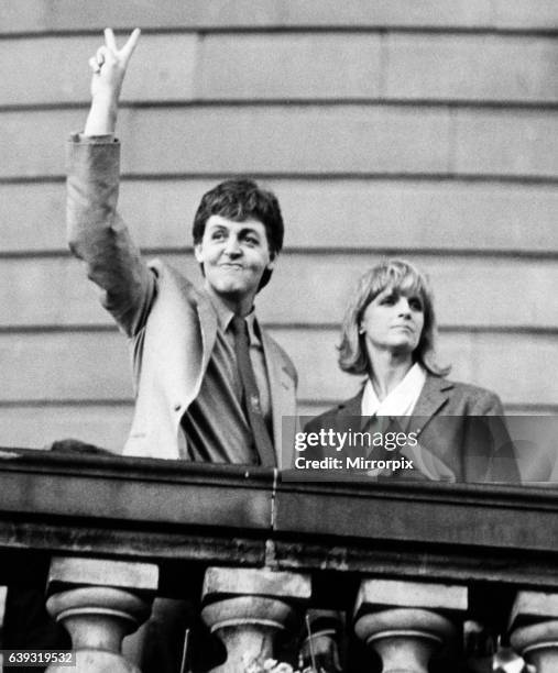 Paul McCartney awarded the title of Honorary Freedom of the City of Liverpool, pictured with Linda McCartney, 28th November 1984.