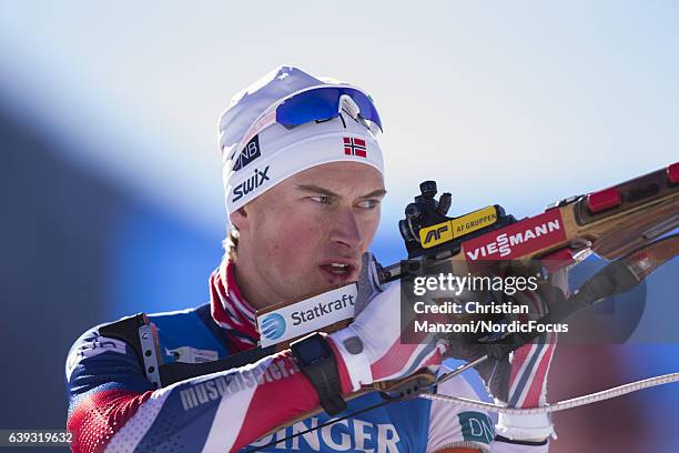 Henrik l'Abee-Lund of Norway competes during the 20 km men's Individual on January 20, 2017 in Antholz-Anterselva, Italy.