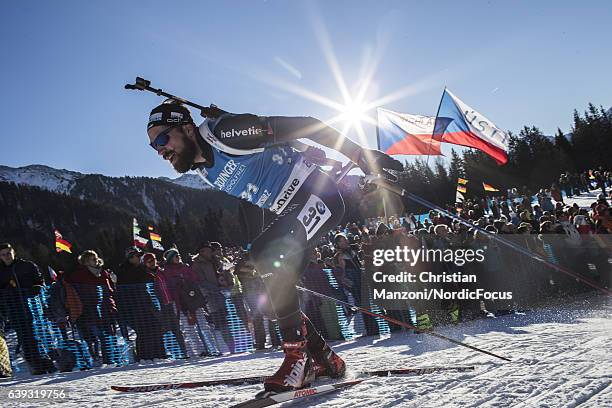 Benjamin Weger of Switzerland competes during the 20 km men's Individual on January 20, 2017 in Antholz-Anterselva, Italy.