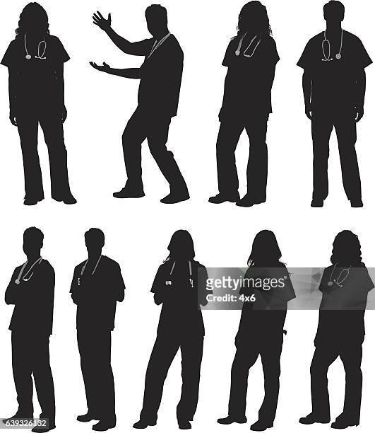 doctor in various actions - in silhouette stock illustrations