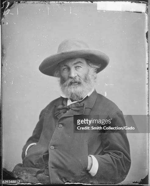 Half length seated portrait of prominent American writer Walt Whitman, 1863. Image courtesy National Archives. .