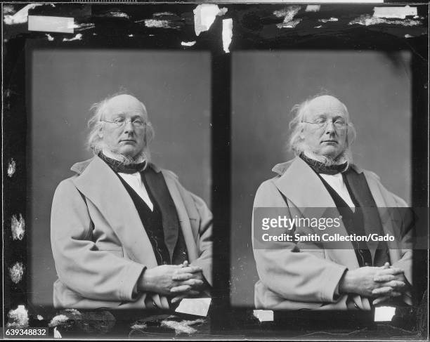 Half length seated portrait of Horace Greeley, editor of the New-York Tribune and presidential nominee of the new Liberal Republican party in 1872,...