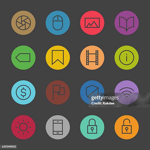 basic icon set 3 - color circle series - opening shutters stock illustrations