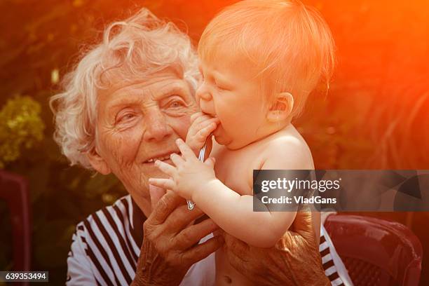 great grandmother with baby - great grandmother imagens e fotografias de stock