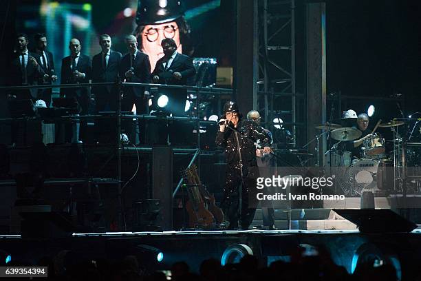 Italian singer Renato Zero performs on stage of Palasele for "Alt in Tour" on January 20, 2017 in Eboli, Italy.