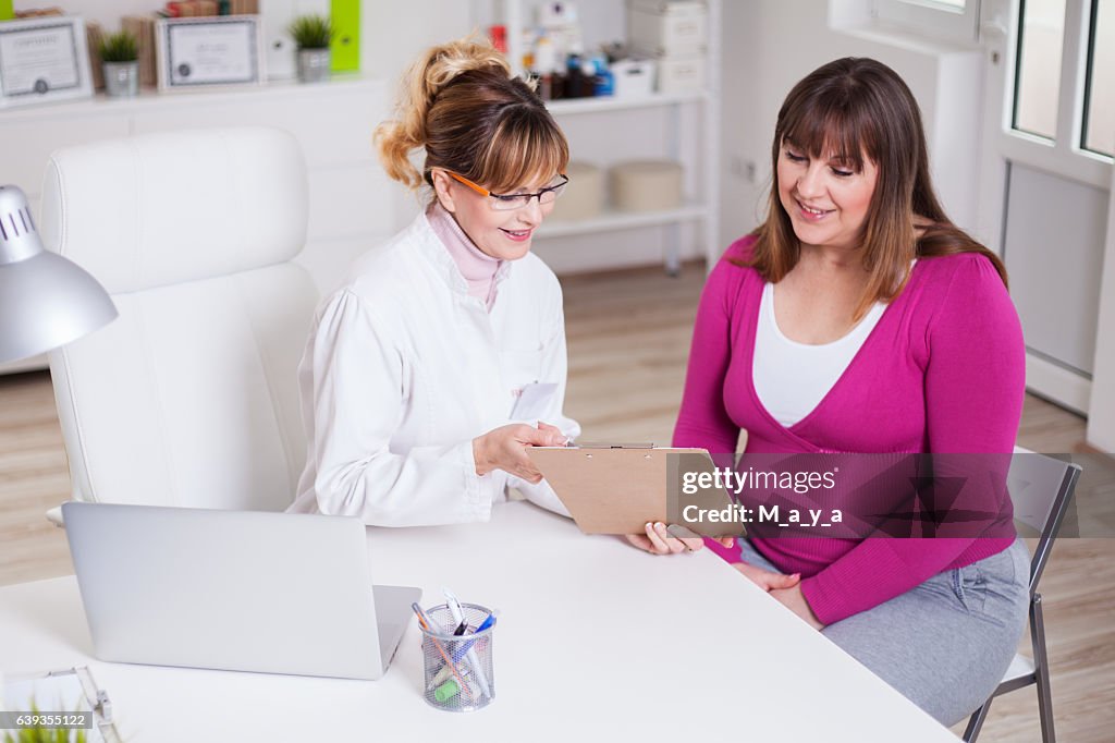 Overweight women at  nutritionist's office