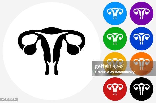 female reproductive system icon on flat color circle buttons - menopause stock illustrations