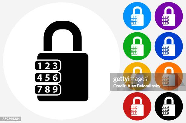 combination lock icon on flat color circle buttons - combination lock stock illustrations
