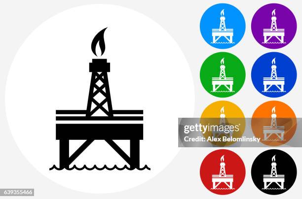 oil pump icon on flat color circle buttons - hydraulic fracturing icons stock illustrations