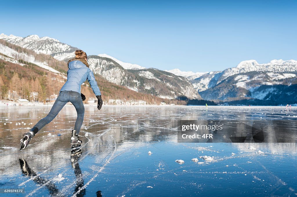 Ice Skating, Frozen Lake Grundlsee, Austria