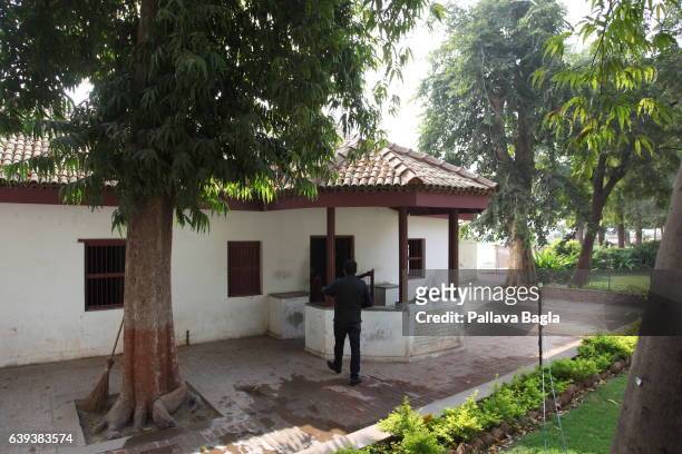 January 10. An out house on the ashram made of tiled roof. The unusually sparse home of the Mahatma Gandhi, called the Father of India. Sabarmati...
