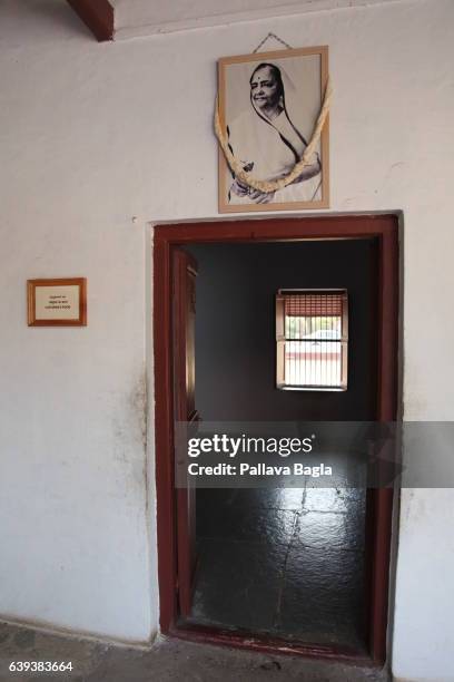 January 10. Entrance to the rooom of Kasturba Gandhi, the Mahatma's wife. The unusually sparse home of the Mahatma Gandhi, called the Father of...