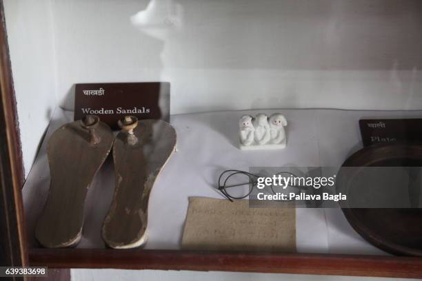 January 10. Gandhi's wooden slippers and other personal belongings at the museum. The unusually sparse home of the Mahatma Gandhi, called the Father...