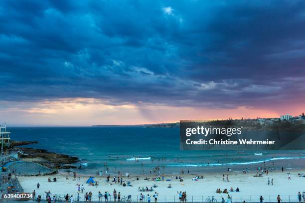 dramatic clouds and sunset over bondi beach - christine wehrmeier stock pictures, royalty-free photos & images