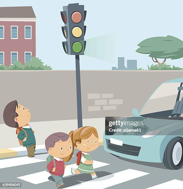 illustrations, cliparts, dessins animés et icônes de traverser la route. - feu de signalisation pour véhicules
