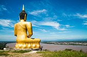 The Golden Buddha at Phu salao temple of Pakse, Laos.