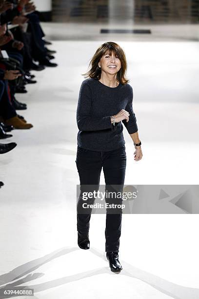 Designer Veronique Nichanian walks the runway during the Hermes designed by Veronique Nichanian Menswear Fall/Winter 2017-2018 show as part of Paris...