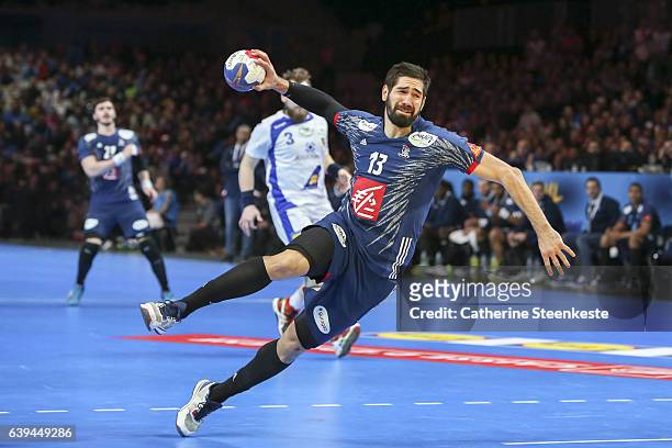 Nikola Karabatic of France is shooting the ball during the 25th IHF Men's World Championship 2017 Round of 16 match between France and Iceland at...