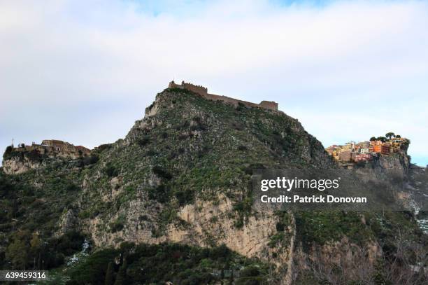 castello, taormina, sicily, italy - castelmola stock pictures, royalty-free photos & images