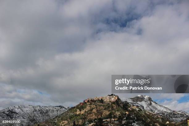 view of castelmola, sicily, italy - castelmola stock-fotos und bilder