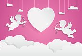 happy valentine day,heart shape and cupid on sky