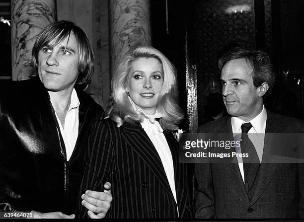 Gerard Depardieu, Catherine Deneuve and Francois Truffaut attends "The Last Metro" New York Film Festival Screening circa 1980 in New York City.