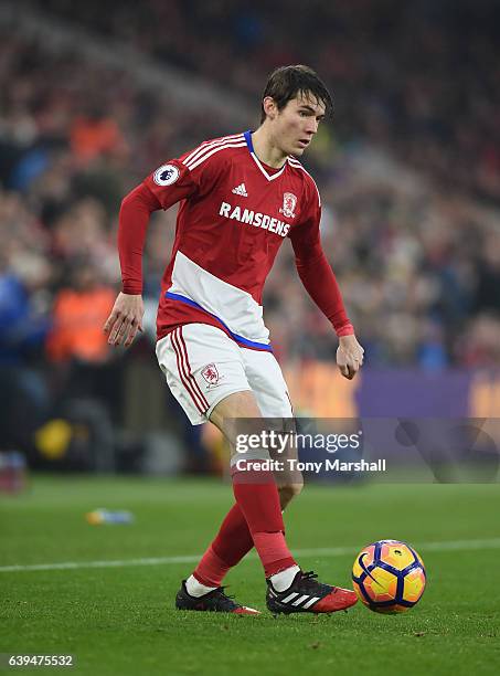 Marten de Roon of Middlesbrough during the Premier League match between Middlesbrough and West Ham United at Riverside Stadium on January 21, 2017 in...