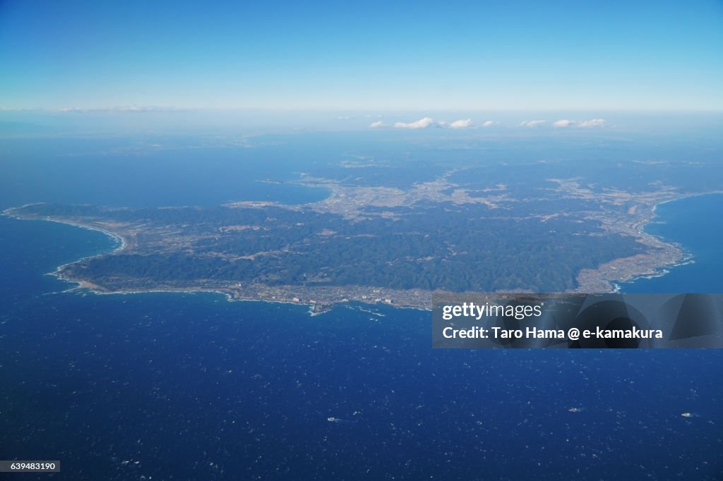 Boso peninsula view from 40000ft airplane