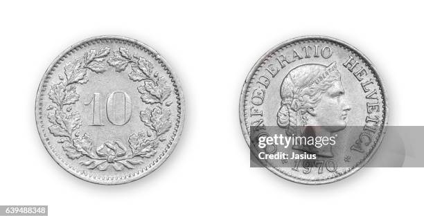 currency metal coin macro photo with white background - frankenmünze stock-fotos und bilder