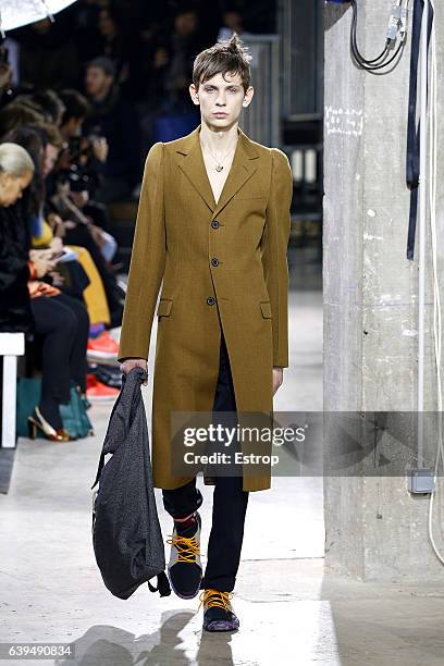 Model walks the runway during the Lanvin Menswear Fall/Winter 2017-2018 show as part of Paris Fashion Week on January 22, 2017 in Paris, France.