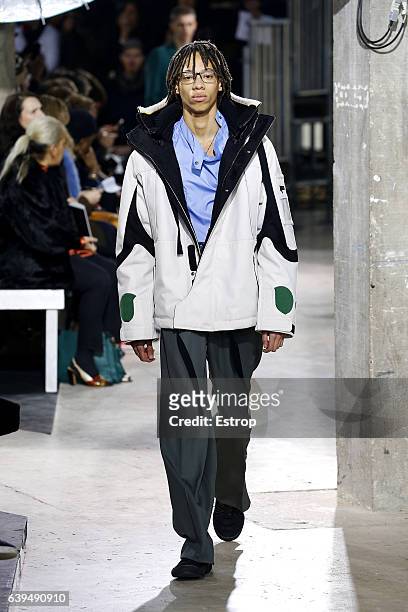 Model walks the runway during the Lanvin Menswear Fall/Winter 2017-2018 show as part of Paris Fashion Week on January 22, 2017 in Paris, France.