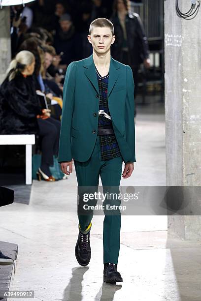 Model walks the runway during the Lanvin Menswear Fall/Winter 2017-2018 show as part of Paris Fashion Week on January 22, 2017 in Paris, France.