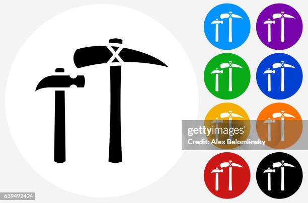 mining tools icon on flat color circle buttons - axe isolated stock illustrations
