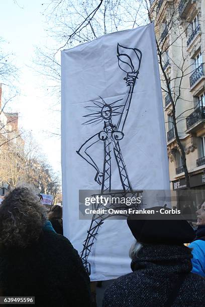 Protestors march through the streets as over 2000 people protest during the Women's march on January 21, 2017 in Paris, France. The Women's March...