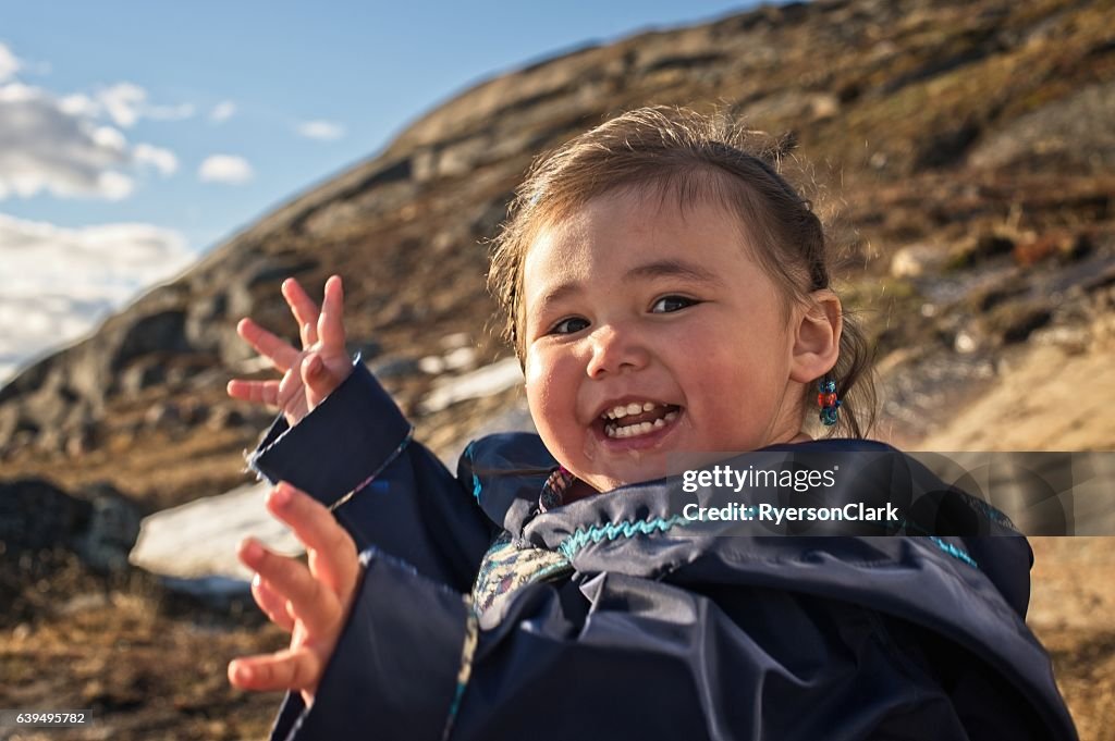 Inuit mother and daughter on Baffin Island, Nunavut, Canada.