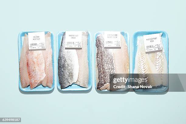 packaged fresh fish - packaging of food stock pictures, royalty-free photos & images